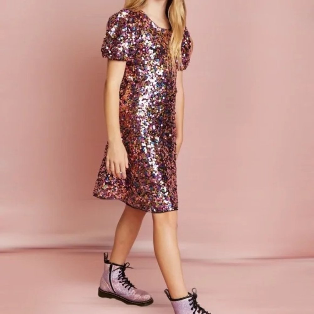 BCBG GIRLS Girls' Sequin Puff Sleeve Dress - Big Kid